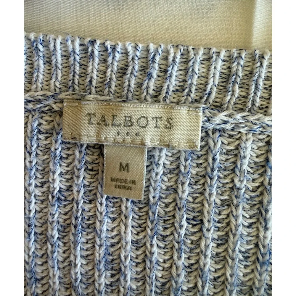Talbots‎ Womens Blue White Marled Ribbed Knit Crew Neck Pullover Sweater Size M